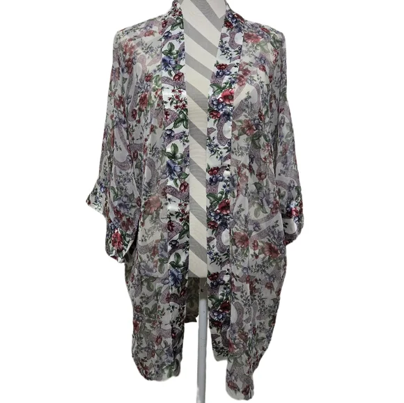 VTG Victoria's Secret Sheer Floral Robe Satin Trim Gold Label One Size - Picture 6 of 10